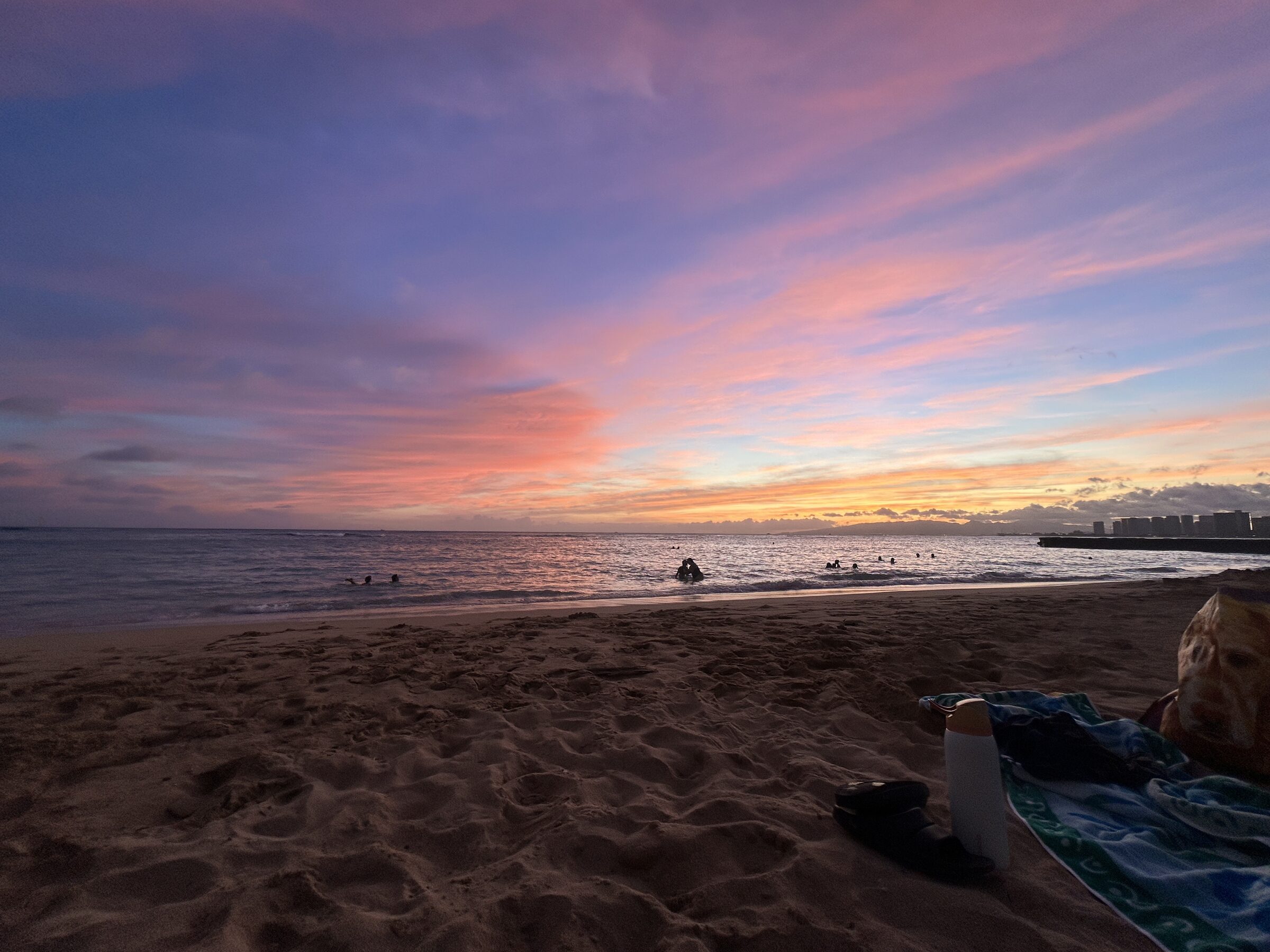 Sunset over the water at the beach